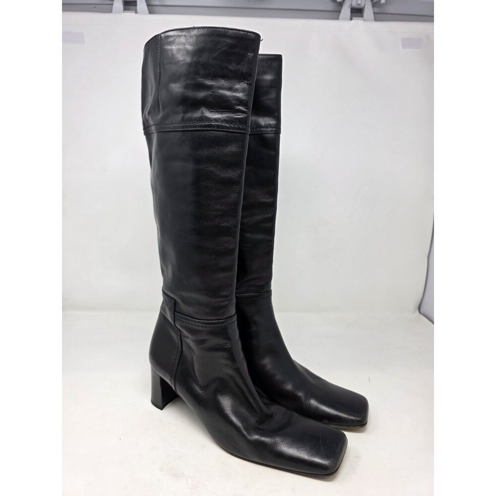 Paloma Black Leather Boots Side Zip Made in Italy 8M